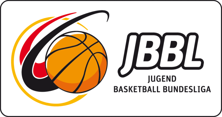 Das Logo der Jugend Basketball Bundesliga: ein Basketball vor dem stilisierten schwarzen und roten Design links.